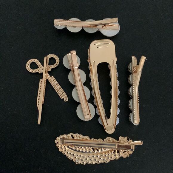 Set of 6 Pearl and Rhinestone Hair Clips Starfish Scissors Feather Design - Picture 11 of 12
